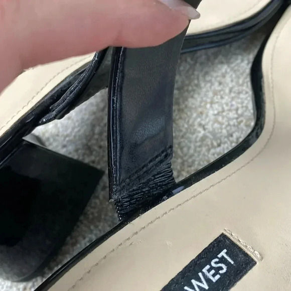 Nine West Galvan Block Sandals Heels Black Patent Leather Open Toe Size 10.5 - Picture 11 of 12